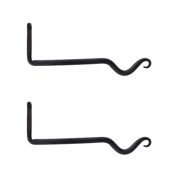 Set of 2 Wrought Iron Outdoor Garden Upturned Hanger Hooks 8 in. Long Black Powder Coat Finish