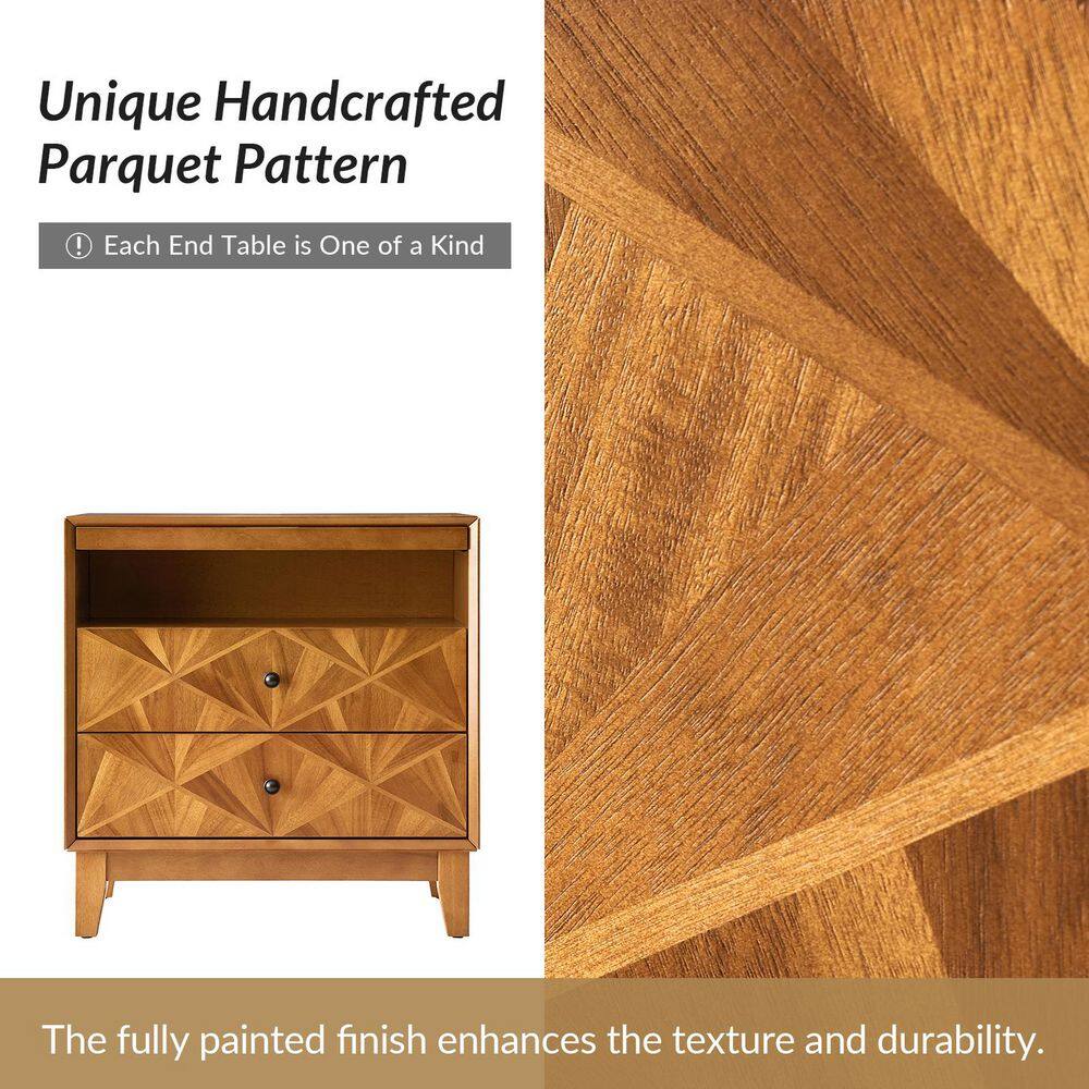 Jaime 28 in. Walnut Square Wood End Table with Type-C and USB - thumbnail 3