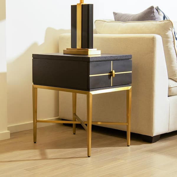 Jennifer Taylor Kingsly 16 in. Wide Contemporary Glam Storage Square Wood Side End Table, Espresso Black Birchwood