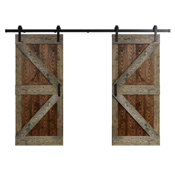 COAST SEQUOIA INC Coast Sequoia Embossing K Series 72 in. x 84 in. Dark Walnut/Aged Barrel Knotty Wood Double Sliding Door