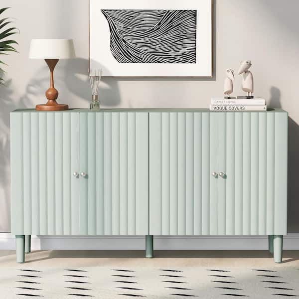 Light Green MDF 58 in. Sideboard with Adjustable Shelves, Wavy Pattern Doors