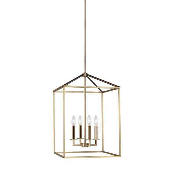 Photo 1 of Perryton Medium 15.5 in. 4-Light Satin Brass Modern Transitional Candlestick Hanging Pendant