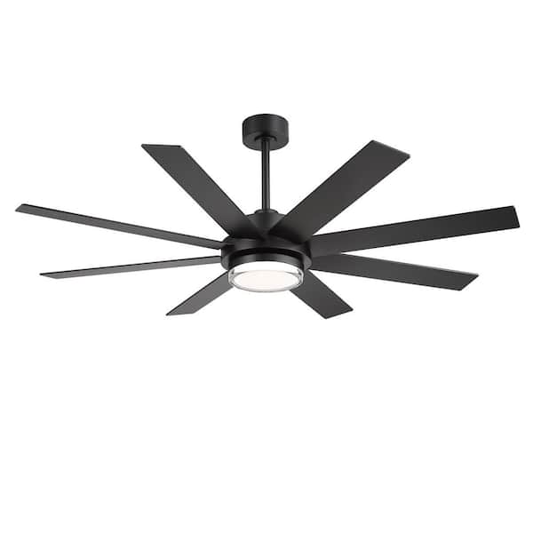 Vincent 60 in. Covered Outdoor Windmill Black Ceiling Fan with LED Light, Black/Brown Blade, Downrod and Remote Included