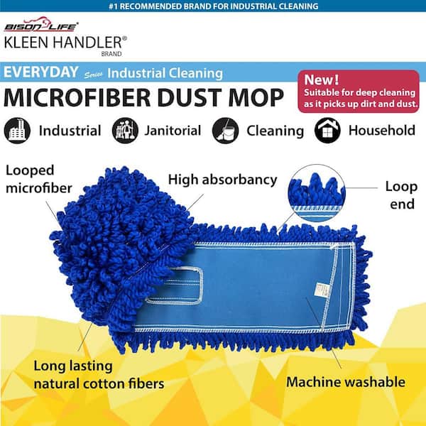KLEEN HANDLER Blue, 48 in. Microfiber Dust Mop, X-Large Washable Commercial  Mop Head Replacement (12-Pack) KHES-LEBDM-48-12 - The Home Depot