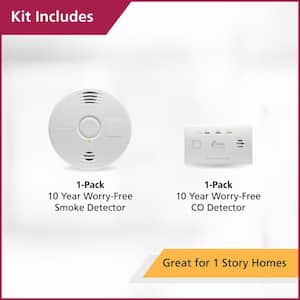 10 Year Worry-Free Home Fire Safety Kit, Battery Powered Smoke Detector with Voice Alarm & CO Detector