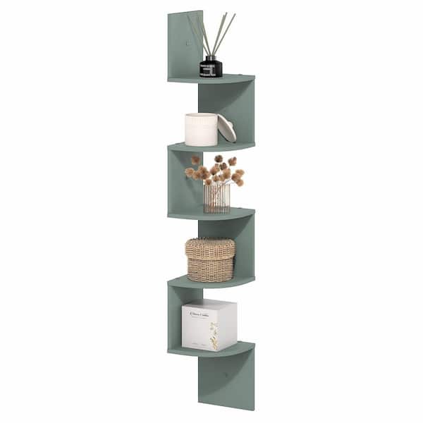 48.8 in. Sage Green Wood 5-Shelf Corner Bookcase with Storage