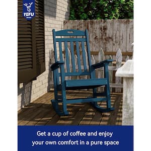 Navy Plastic Patio Outdoor Rocking Chair, Fire Pit Adirondack Rocker Chair with High Backrest (4-Pack)