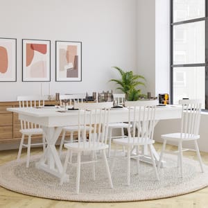 Antique Rustic White Wood 40.25 in. Trestle Dining Table Seats 8