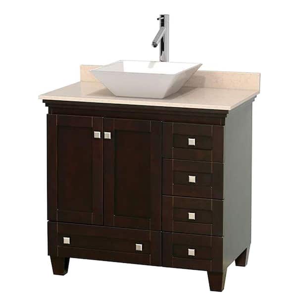 Wyndham Collection Acclaim 36 in. W Vanity in Espresso with Marble Vanity Top in Ivory and White Sink