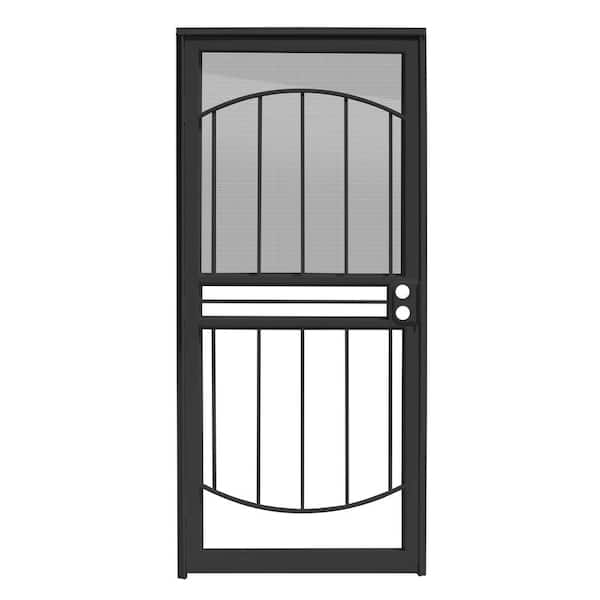 Unique Home Designs 32 in. x 80 in. Arbor Black Recessed Mount All Season Security Door with Insect Screen and Glass inserts