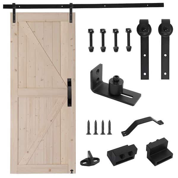Karl home 30 in. x 84 in. Unfinished Wood Sliding Barn Door with Hardware Kit