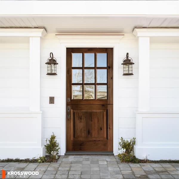 36 in. x 80 in. Farmhouse Knotty Alder Right-Hand/Inswing Clear Glass Provincial Stain Dutch Wood Prehung Front Door
