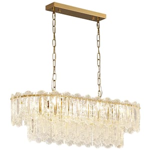 31in. 8-Light Modern Gold Crystal Chandelier, Oval Crystal Pendant Light with 2-Tier Crystal Shades, Bulbs Included