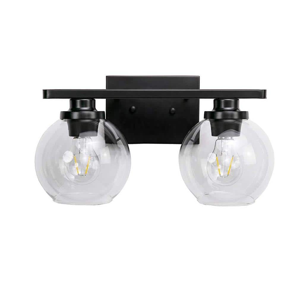 16 in. 2-Light Industrial Matte Black Bathroom Vanity Light, Open Globe Clear Glass Wall Sconce price history on PriceWatchPro