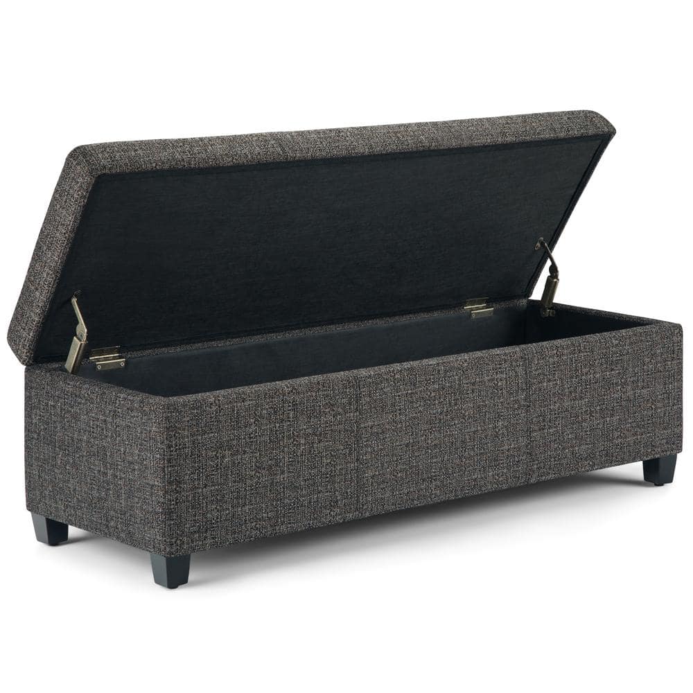 Dark Gray Tweed Upholstered Storage Ottoman Bench