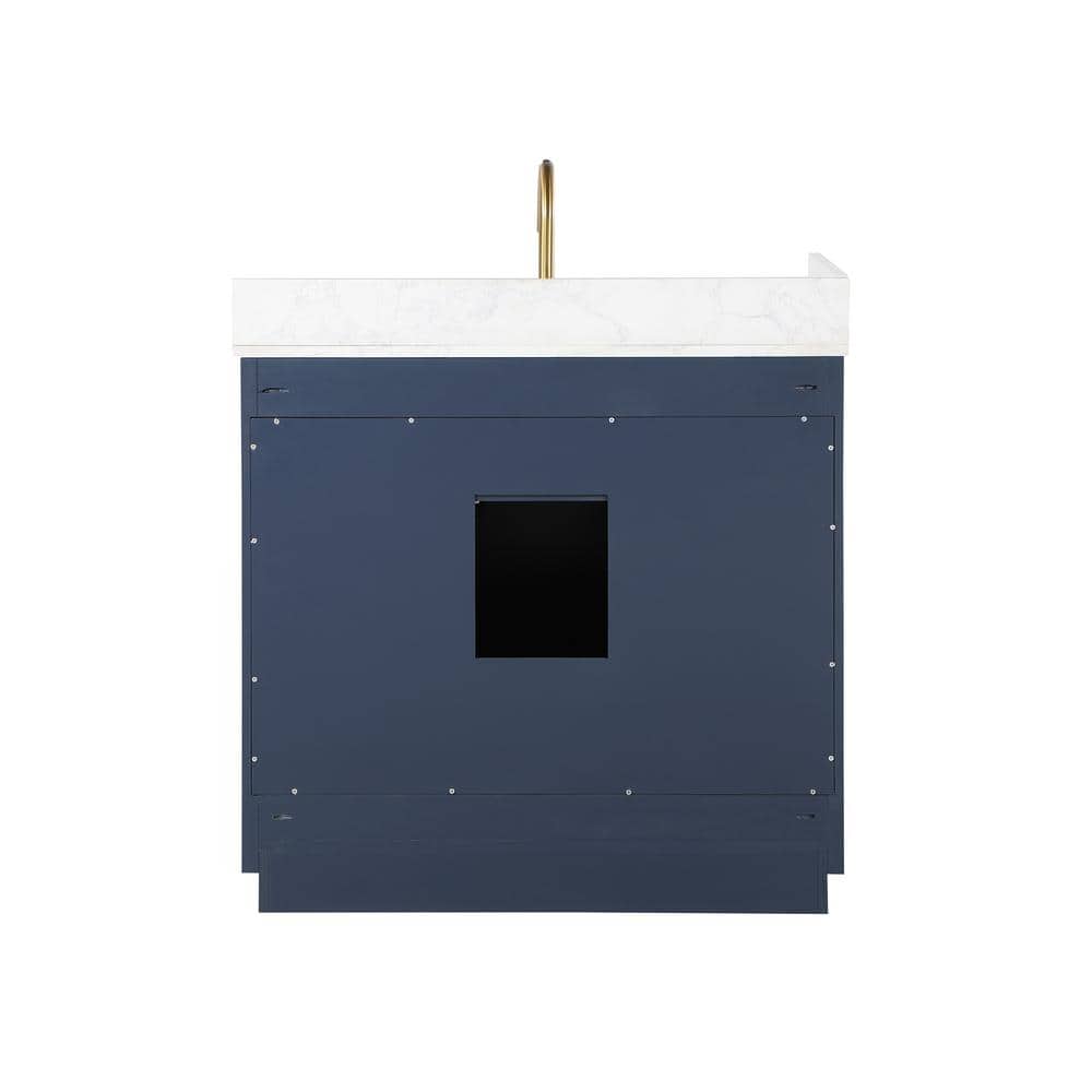 Royal Blue 36" Freestanding Vanity with Grain White Top & Gold Accents