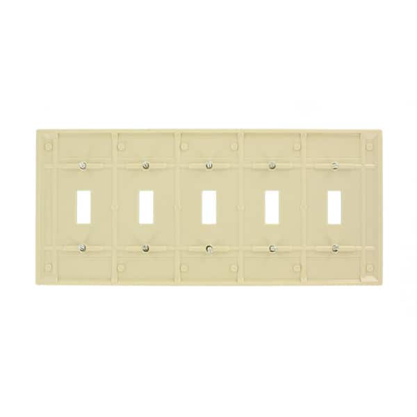 Leviton 86023 5-Gang Ivory Toggle Switch Wall Plate NIB 