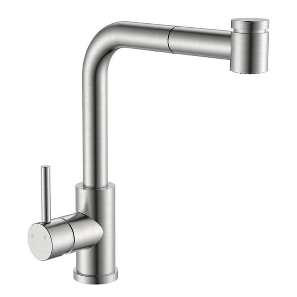 Single Handle Pull Down Sprayer Kitchen Faucet, 11.8in.Pull Out Sprayer 360 Degree Spout Swivel Faucet in Brushed Nickel
