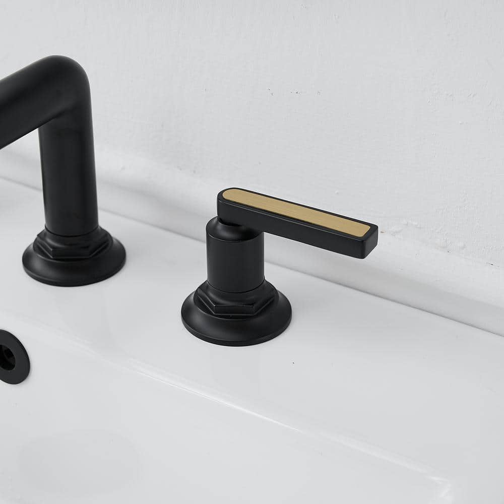 Matte Black Widespread Double Handle Bathroom Faucet with Metal Drain