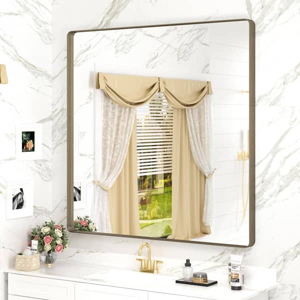 36 in. W x 36 in. H Square Aluminum Alloy Framed and Tempered Glass Wall Bathroom Vanity Mirror in Brushed Bronze