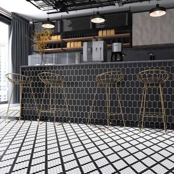 Metro 1 in. Hex Matte White with Black Diamond 10-1/4 in. x 11-7/8 in. Porcelain Mosaic Tile (8.6 sq. ft./Case)