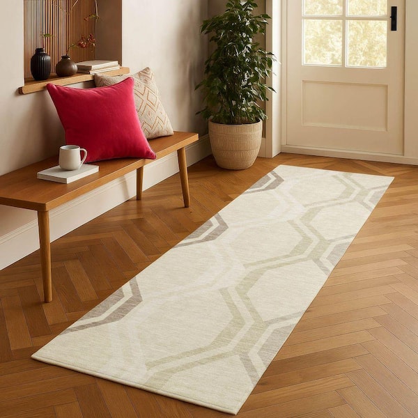 Chantille Machine Washable Indoor/Outdoor Abstract ACN2326 Beige 2 ft. 3 in. x 7 ft. 6 in. Runner Rug