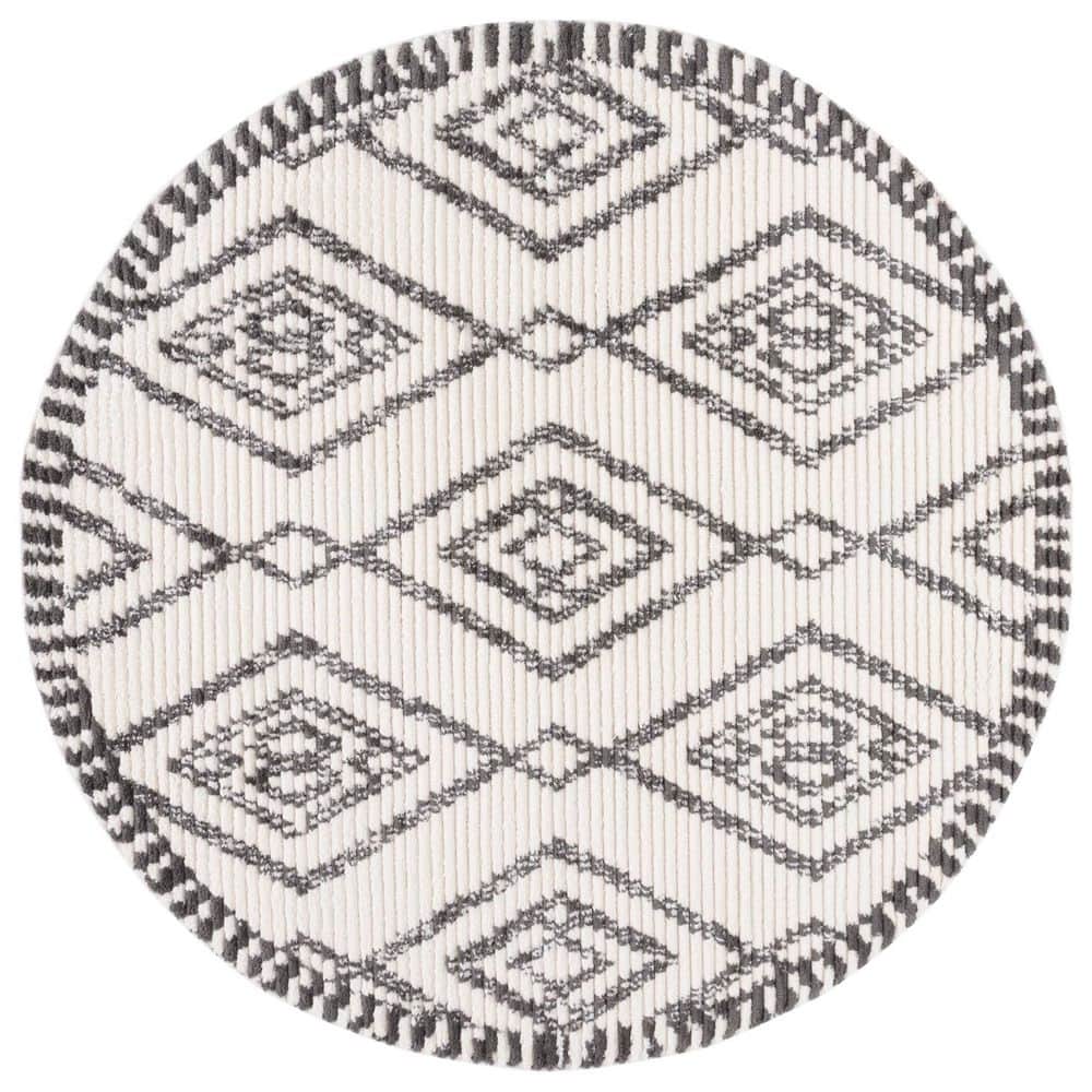 Marrakesh 7 ft. x 7 ft. Ivory/Dark Gray Diamond Striped Border Round Area Rug price history on PriceWatchPro