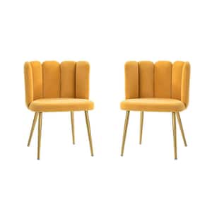 Yginio Mustard Velvet Barrel Side Chair with Metal Legs (Set of 2)
