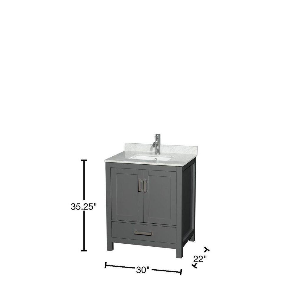 Sheffield 30" Dark Gray Solid Wood Bathroom Vanity with Marble Top