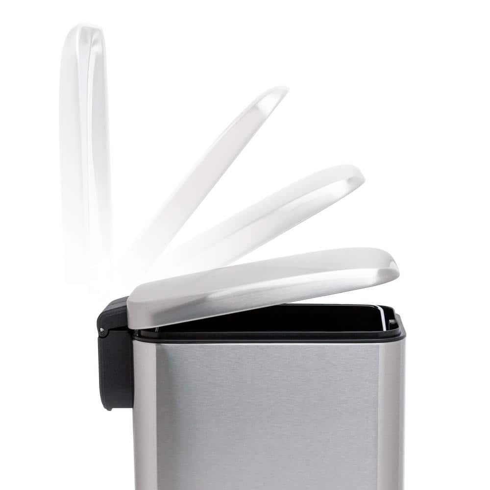Slim Stainless Steel Step-On Trash Can Set, 1.3 Gallon, Silver