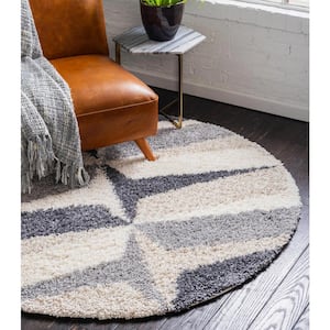 Hygge Shag Balanced Gray 3 ft. 3 in. x 3 ft. 3 in. Round Rug
