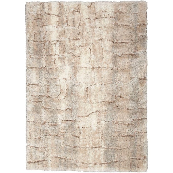 Nourison Luxurious Shag Ivory Beige 5 ft. x 7 ft. Abstract Contemporary Area Rug