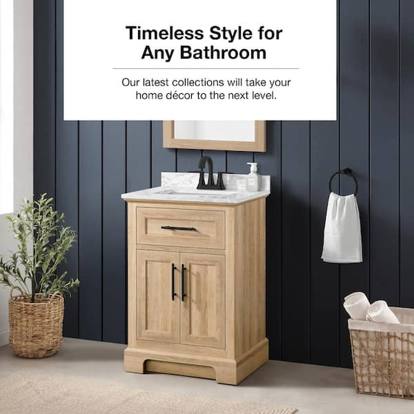 Home Decorators Collection Doveton 60 in. W x 19 in. D x 34 in. H Double Sink Bath Vanity in Weathered Tan with White Engineered Marble Top