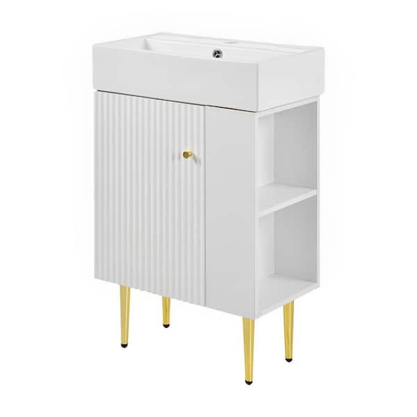 Cesicia 22 in. W x 12 in. D x 34 in. H Freestanding Bath Vanity with White Ceramic Top and Right Side Open Storage Cabinet