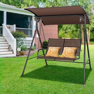 2 Person Metal Porch Patio Swing with Adjustable Canopy and Padded Seat