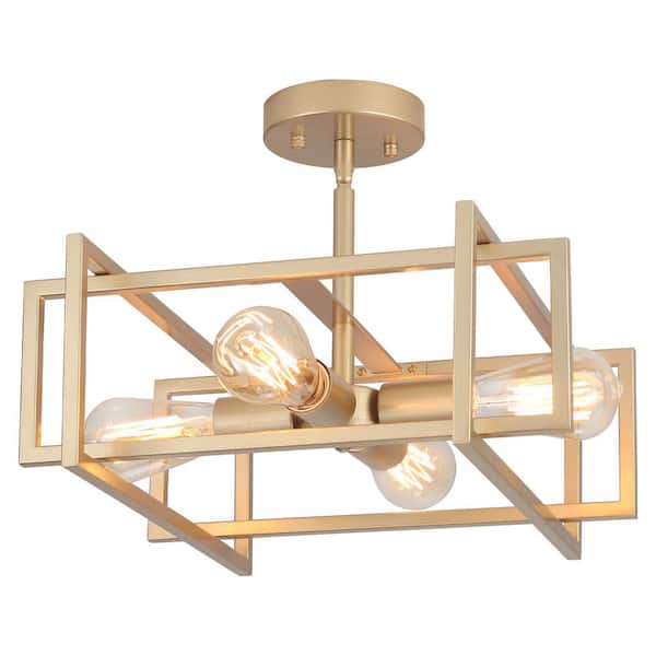 ZJVAIVE 14.96 in. 4-Light Geometric Gold Modern Semi-Flush Mount