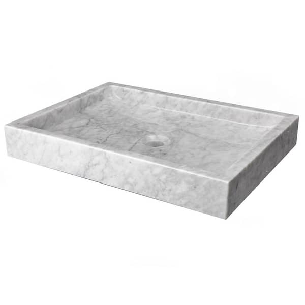 Eden Bath Rectangular Vessel Sink in Polished White Carrara Marble