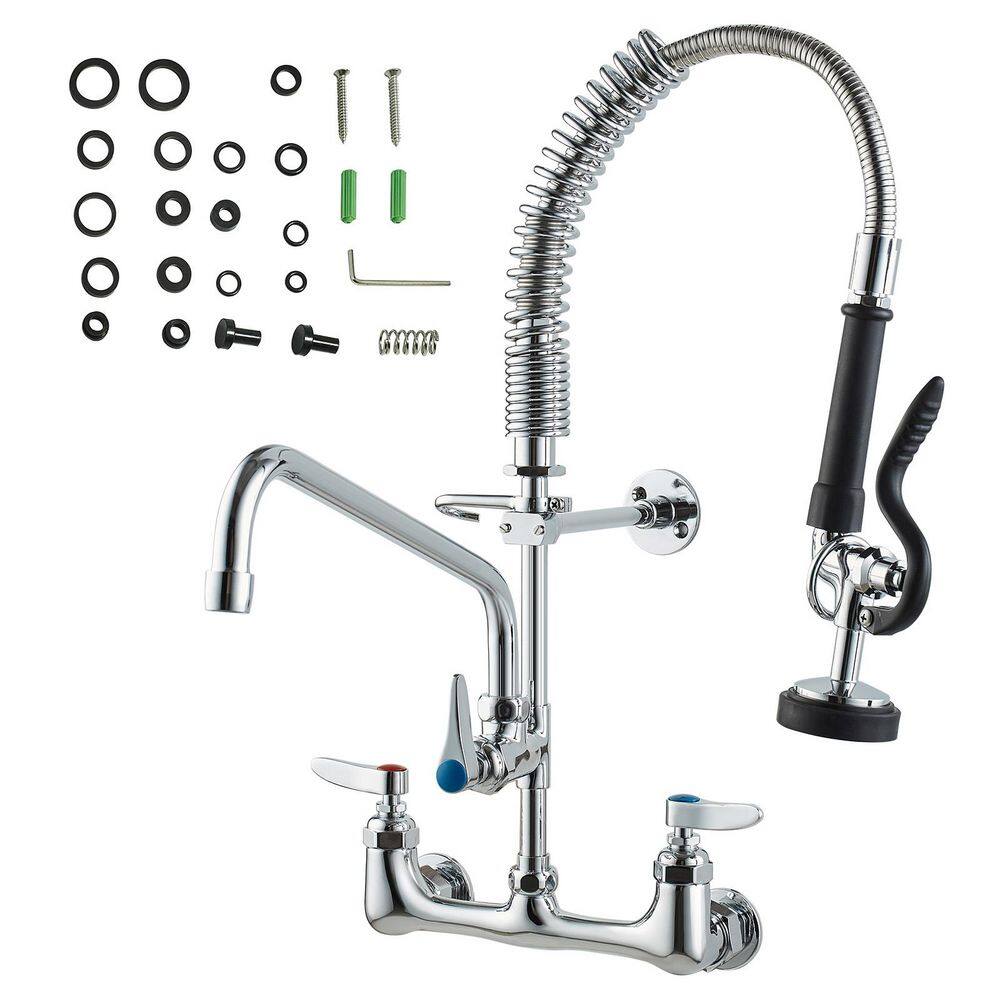Wall-Mounted Brass Kitchen Faucet, 21 in. Tall, 8 in. Installation Width, Includes 12 in. Rotating Spout price history on PriceWatchPro