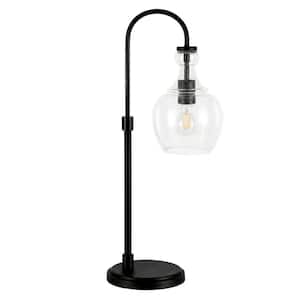 Verona 27 in. Blackened Bronze Arc Table Lamp with Seeded Glass Shade