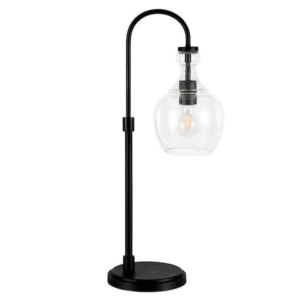 Meyer&Cross Verona 27 in. Blackened Bronze Arc Table Lamp with Seeded Glass Shade