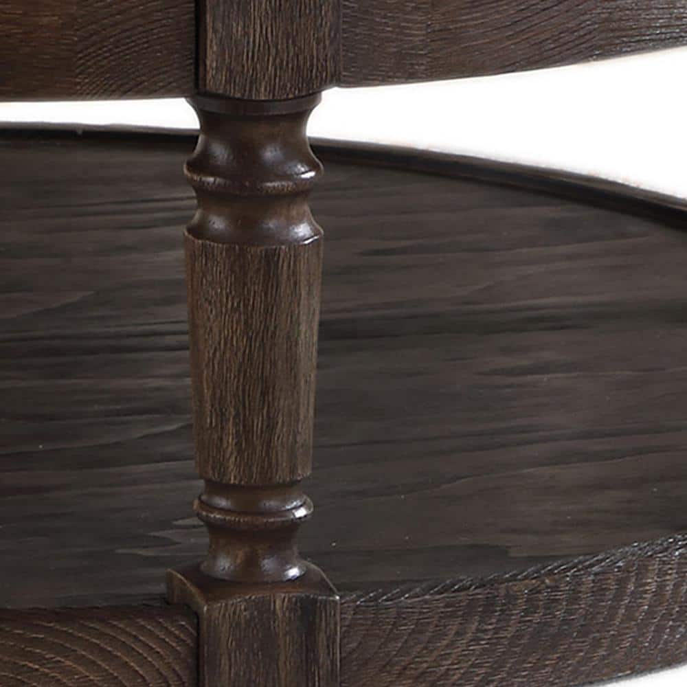 Rustic Gray Beige Linen Tufted Round Cocktail Ottoman