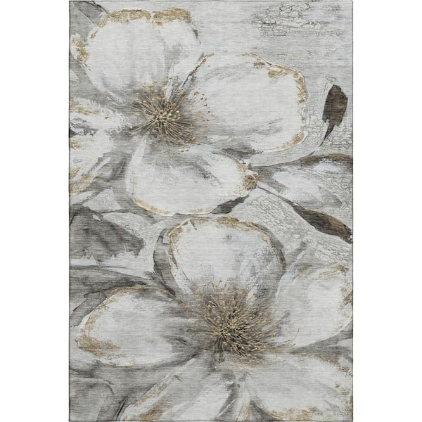 Mayfield Premium Machine Washable Abstract AMF2055 Silver 10 ft. x 14 ft. Area Rug