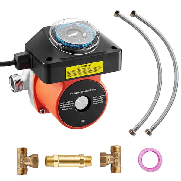 Hot Water Recirculating Pump Kit with Bypass Valve, Timer & Adapter, Stainless Steel Head, 0.13 HP 110-120V