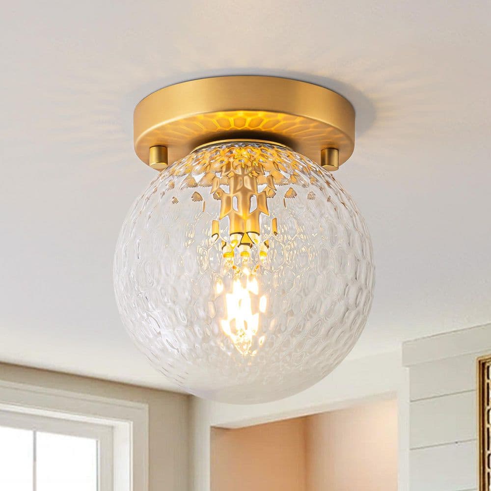 Corder 5.4 in. 1-Light Modern Round Brushed Gold Glass Globe Semi-Flush Mount Light for Foyers price history on PriceWatchPro