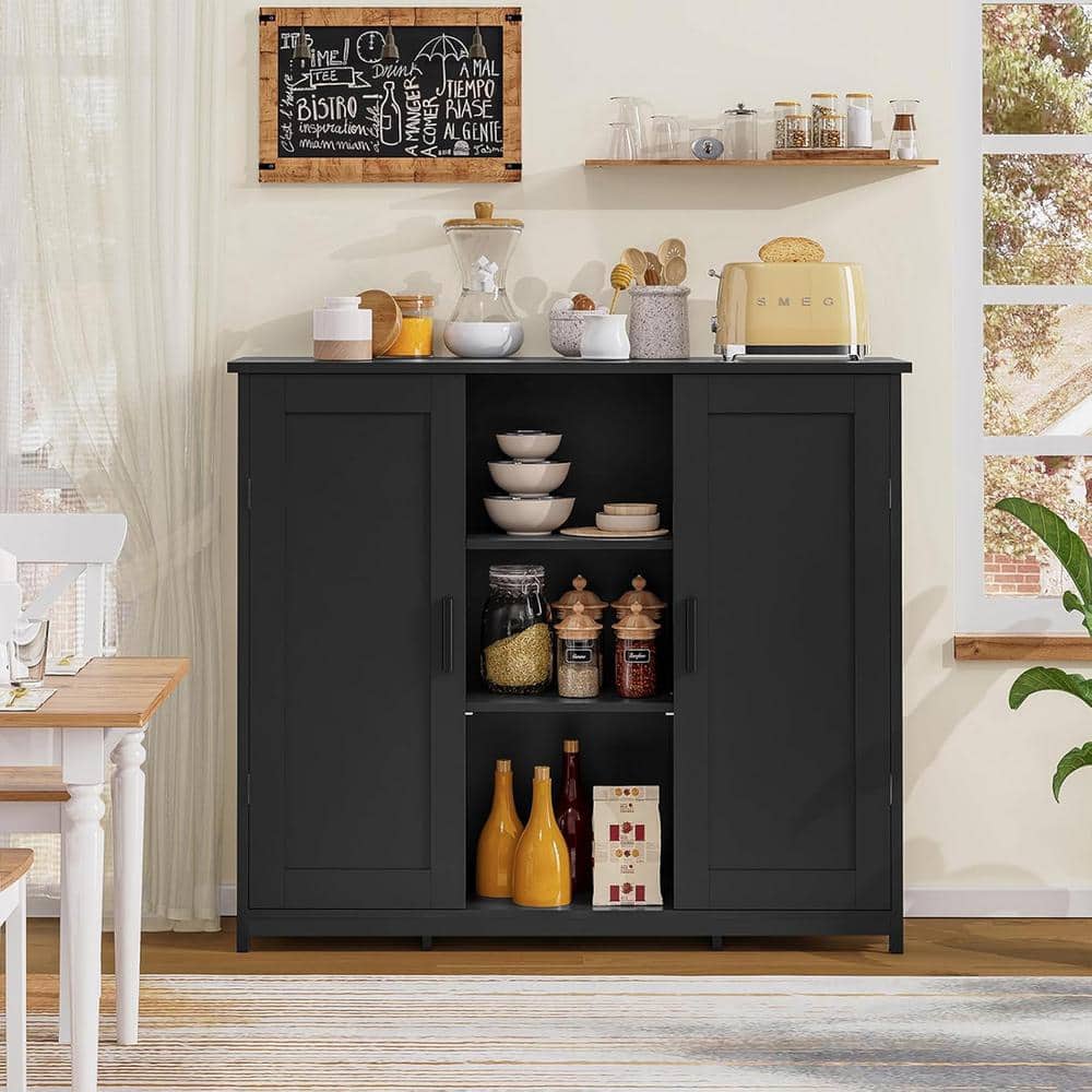 Black Medium Wood Living Room Cabinet with Adjustable Shelving