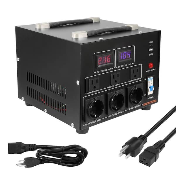 5000-Watt Voltage Converter Transformer, Step Up/Down 110-Volt to 220-Volt 5 V USB Port CE Certified Pipe Capacity