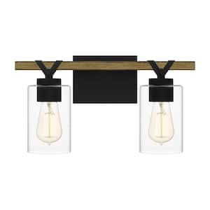 Devon Court 16 in. 2-Light Matte Black Vanity Light