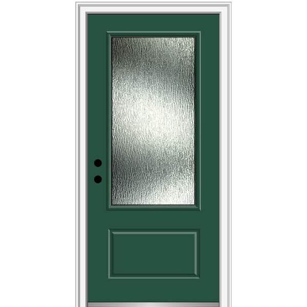 MMI Door Rain Glass 36 in. x 80 in. Right-Hand Inswing 3/4 Lite 1-Panel Painted Hunter Green Prehung Front Door, 4-9/16 in. Frame