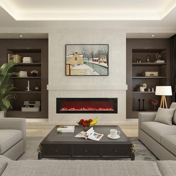 4780 BTU 72 in. Wall-Mounted/Built-In Electric Fireplace Insert with Remote Control & Double Overheat Protection