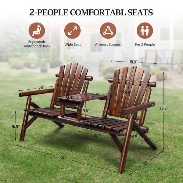 Karl home Double Adirondack Wood Chair Set with Small Table